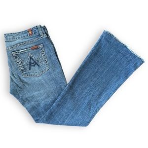 7 FOR ALL MANKIND 90s Y2K “A Pocket” Blue & Silver Rhinestone Embroidered Jeans